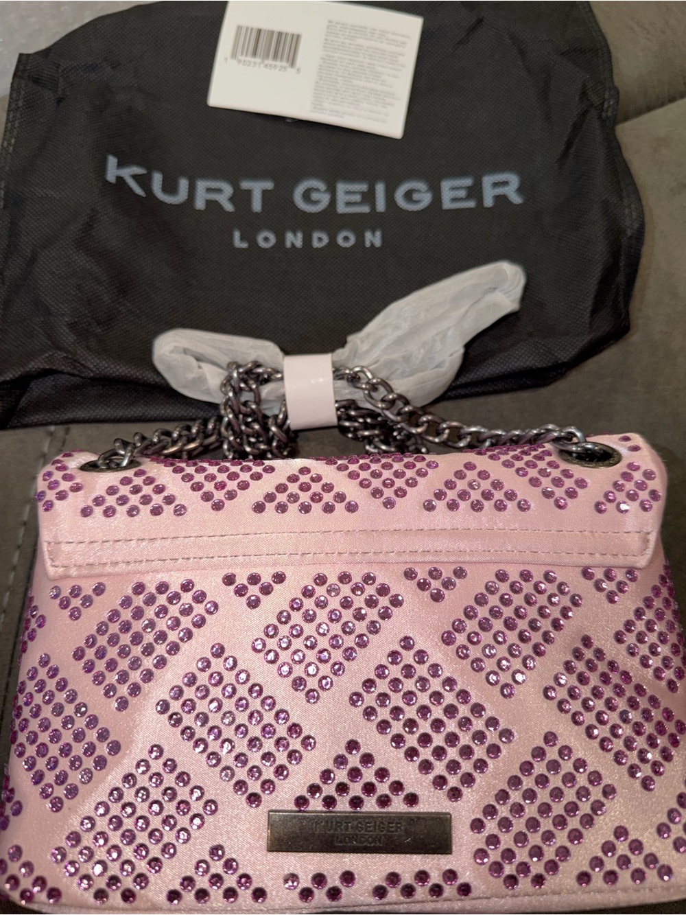 New Kurt Geiger Pink Crystal-Studded Shoulder Bag - Picture 6 of 7